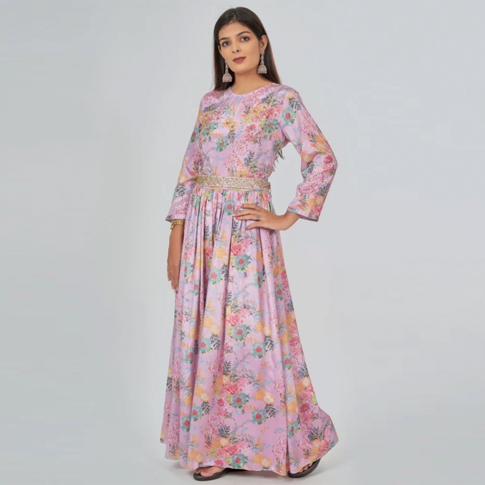 Kalki - Georgette Kurtis Jumpsuit Pink Floral Print with Sequence